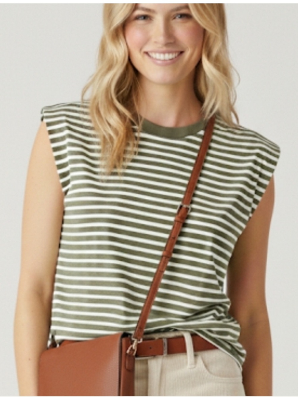 MADEWELL Sailor Stripe Structured Muscle Tee Olive Green Ecru Small NR247